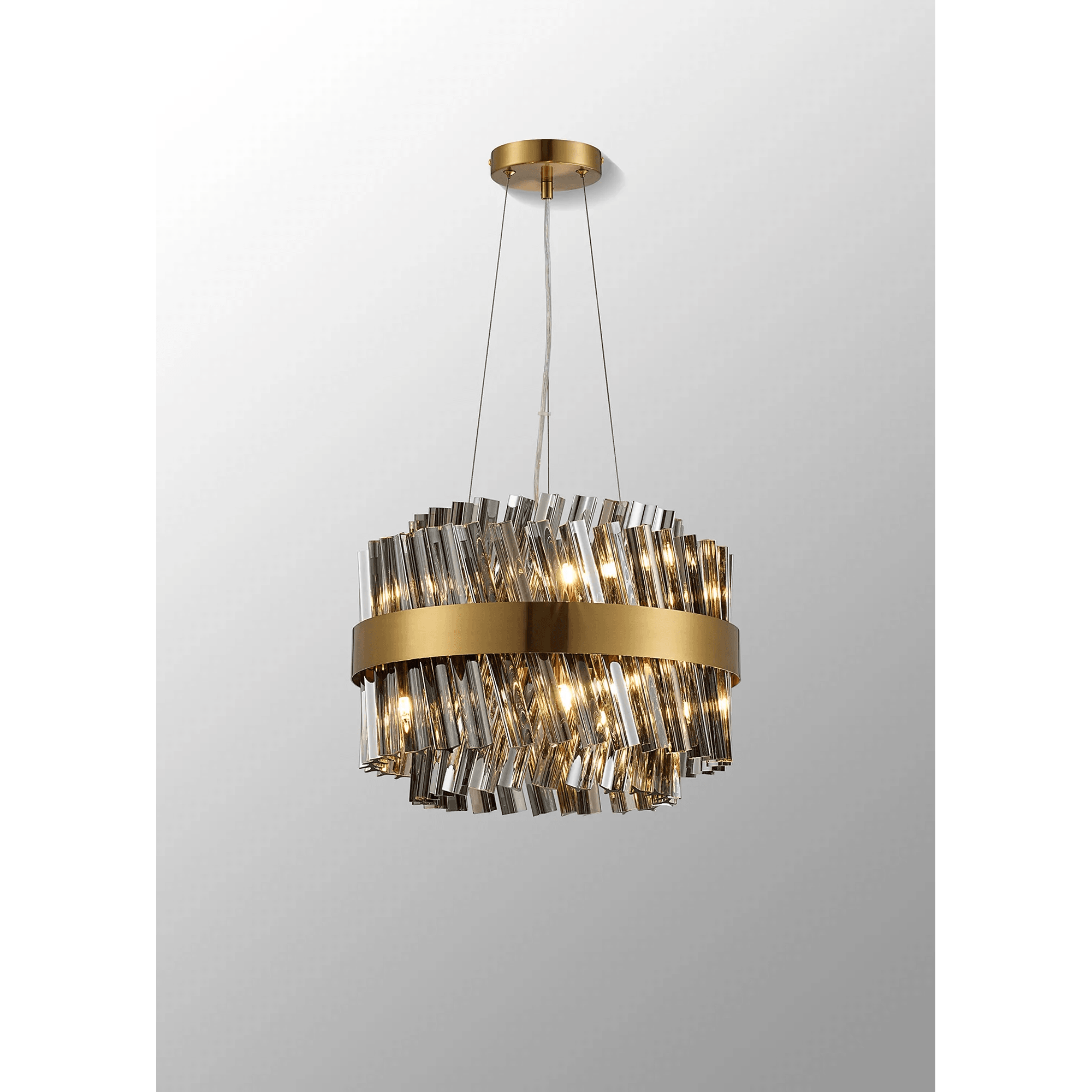 Hampton 10 Light Ceiling Pendant Light In Brass With Smoked Glass