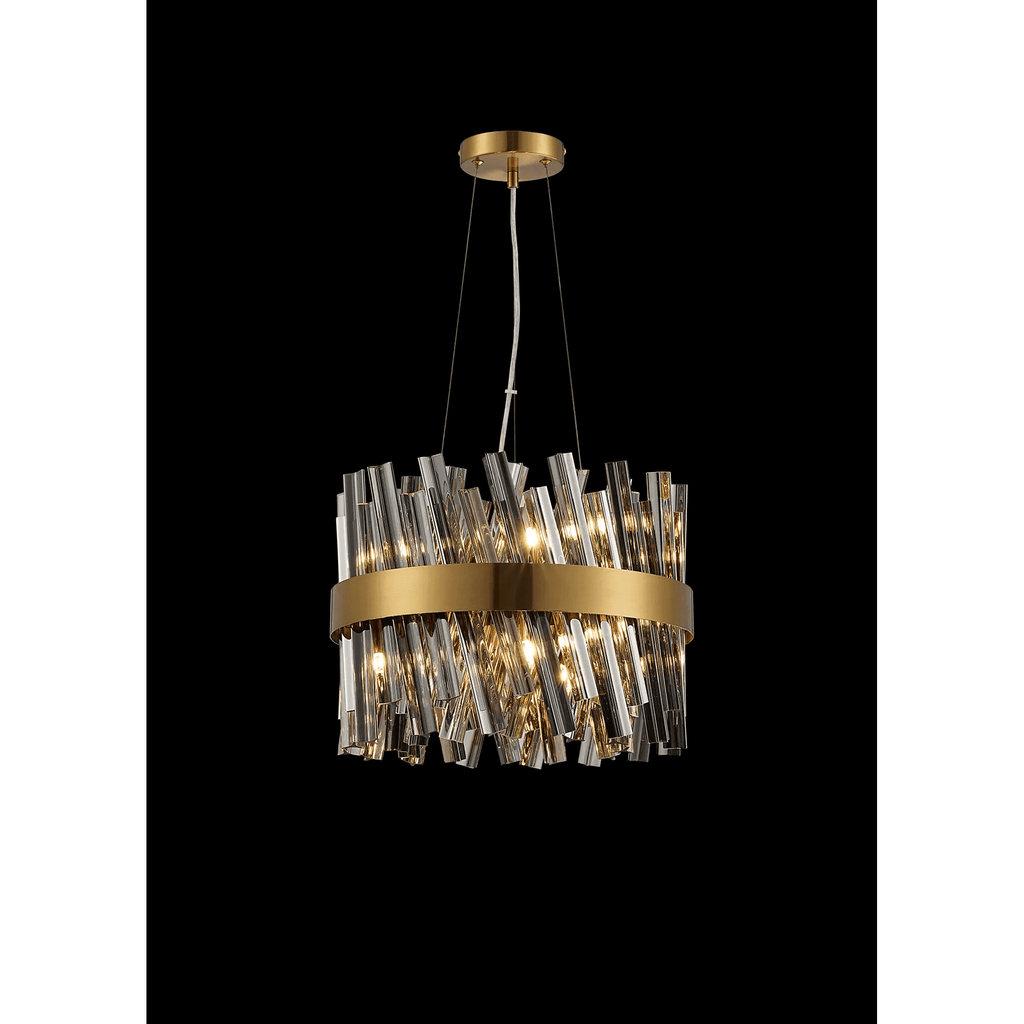 Hampton 10 Light Ceiling Pendant Light In Brass With Smoked Glass