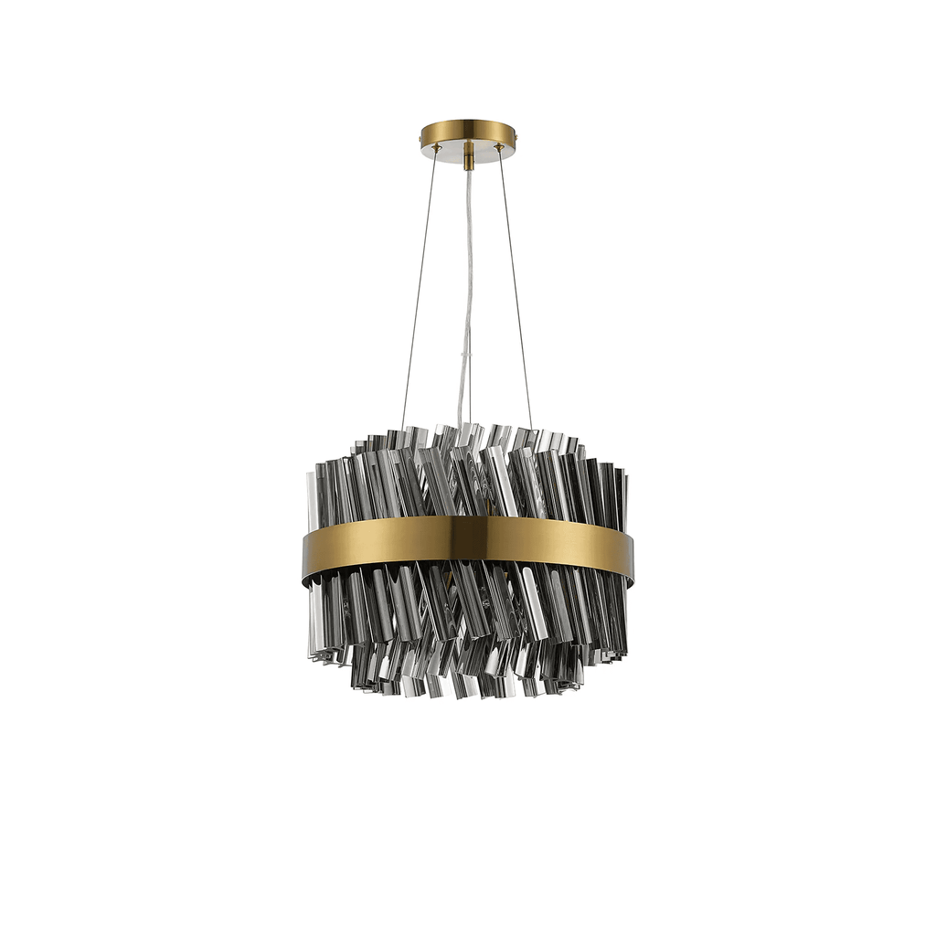 Hampton 10 Light Ceiling Pendant Light In Brass With Smoked Glass