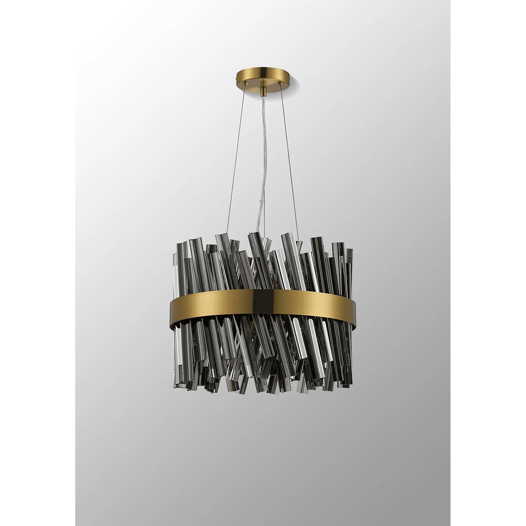 Hampton 10 Light Ceiling Pendant Light In Brass With Smoked Glass