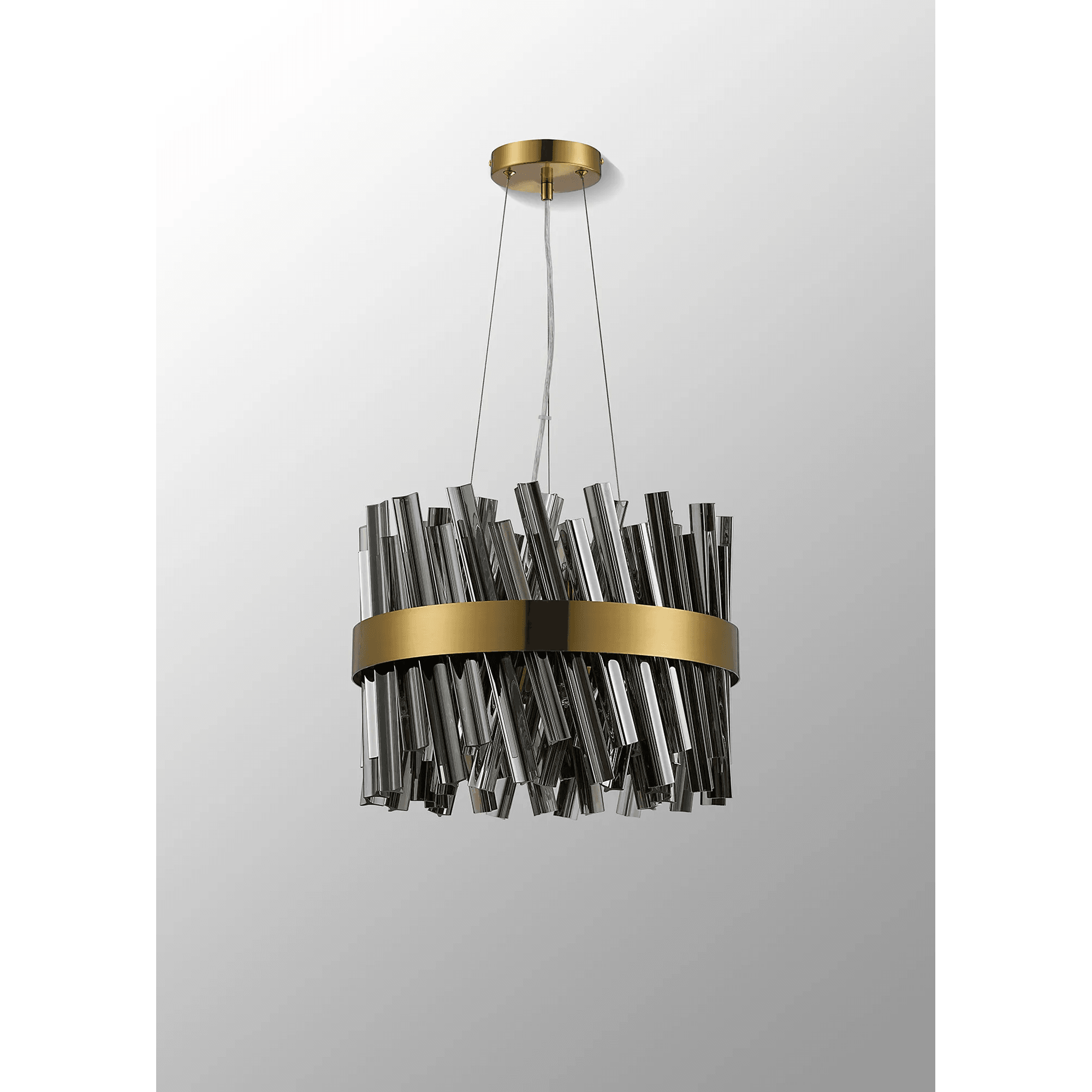 Hampton 10 Light Ceiling Pendant Light In Brass With Smoked Glass