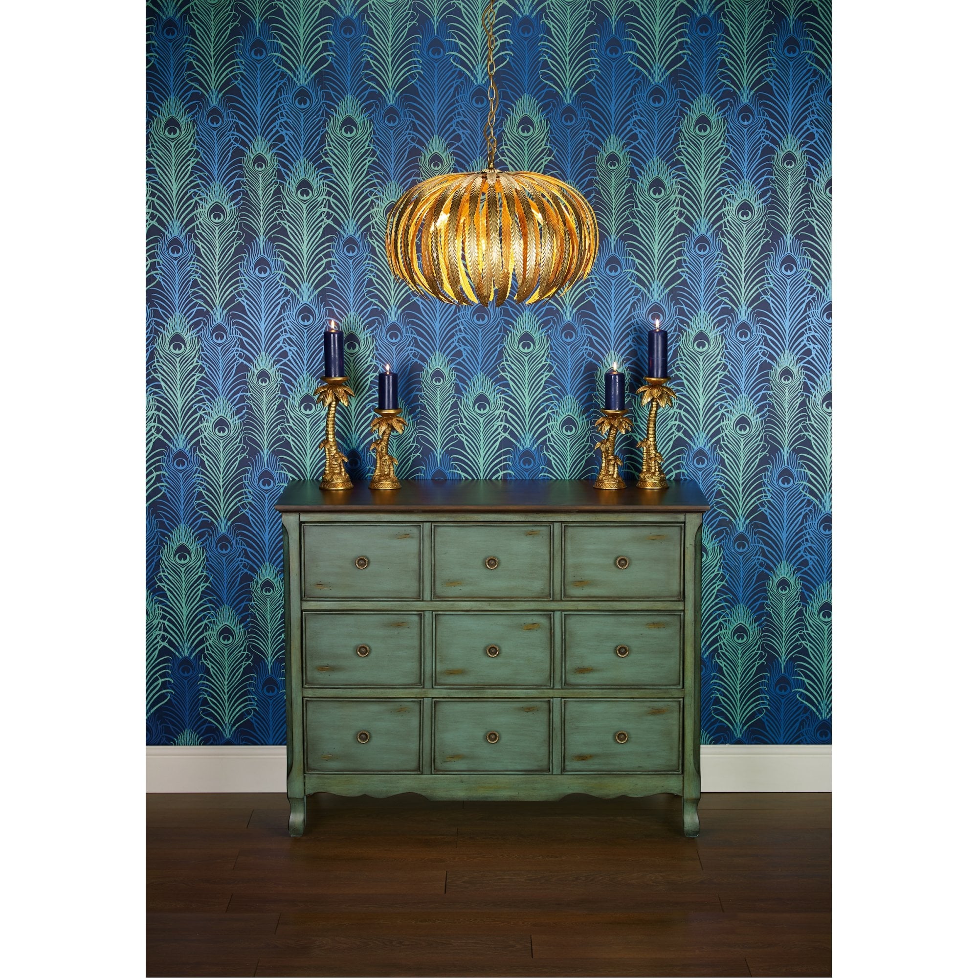 ATT0535 Atticus Decorative 5 Light Intricate Gold Leaf Ceiling Pendant