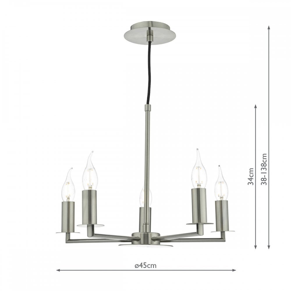 Tyler Elegant 5 Light Ceiling Pendant Light In Satin Nickel Finish TYL0538