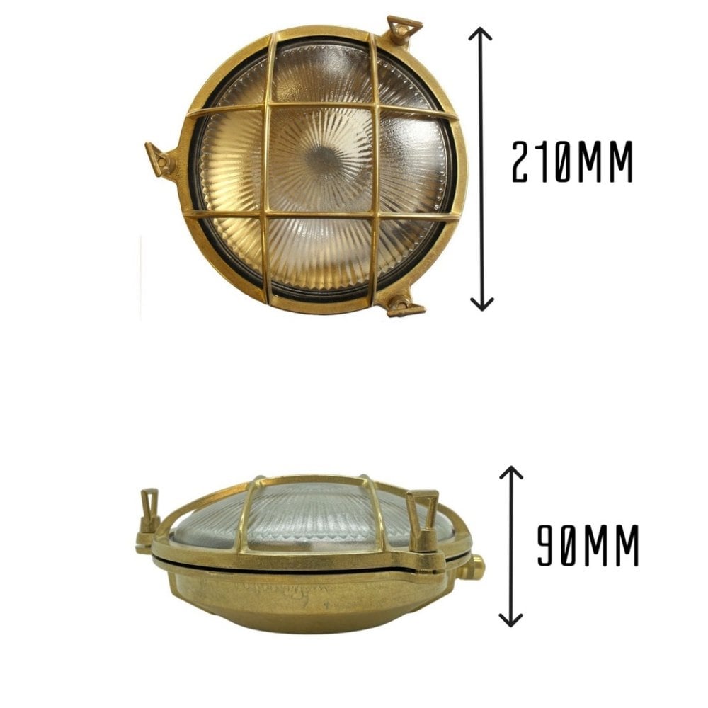 Jetty Small Coastal Round Wall Lantern In Raw Brass Finish