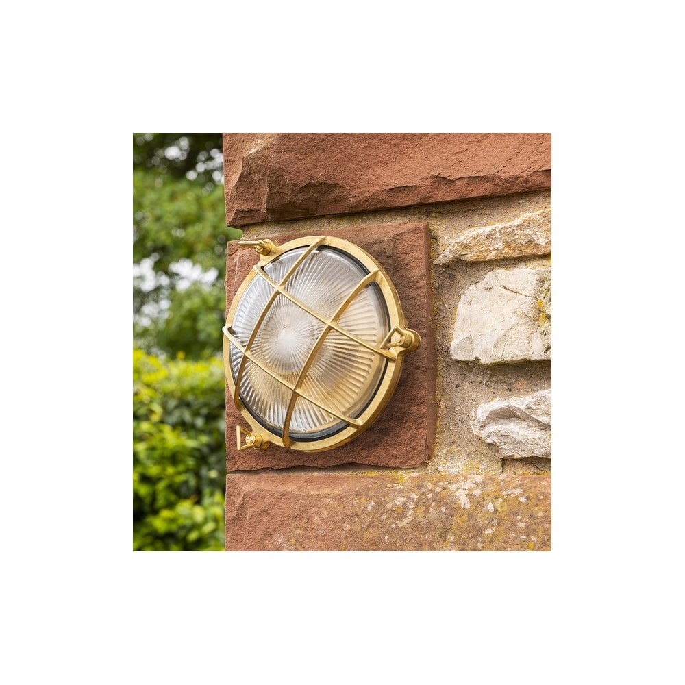 Jetty Small Coastal Round Wall Lantern In Raw Brass Finish