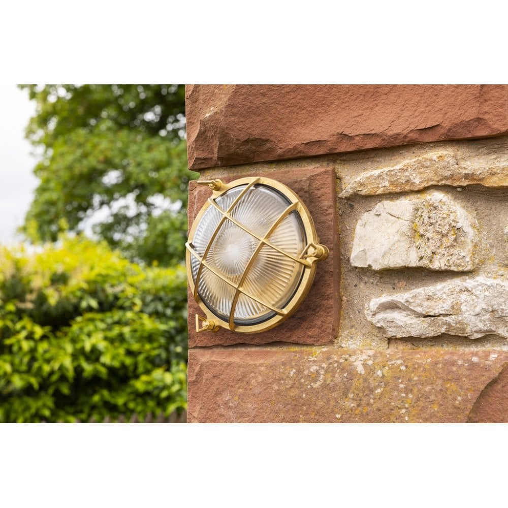 Jetty Small Coastal Round Wall Lantern In Raw Brass Finish