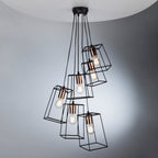 Tower 6 Light Cluster Ceiling Pendant in Matt Black with Copper Lamp Holders TOW0622