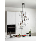 Tower 6 Light Cluster Ceiling Pendant in Matt Black with Copper Lamp Holders TOW0622