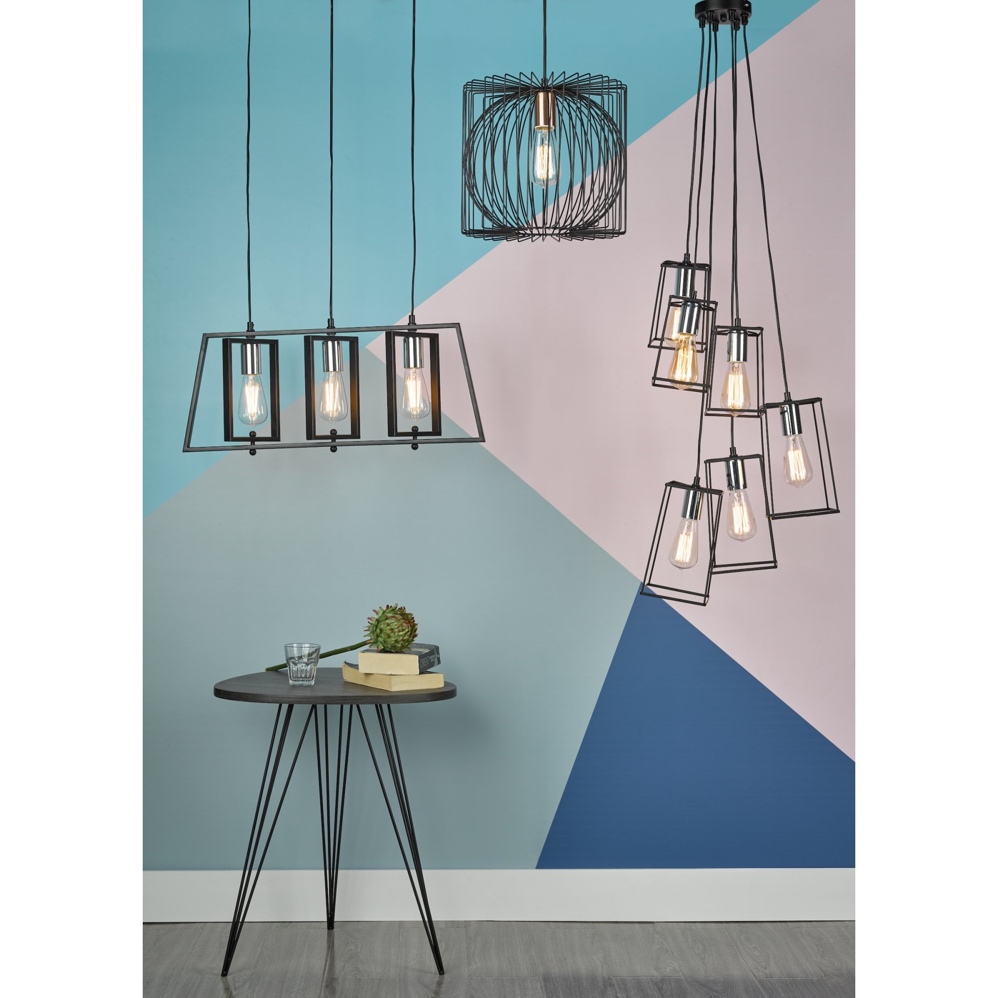 Tower 6 Light Cluster Ceiling Pendant in Matt Black with Copper Lamp Holders TOW0622