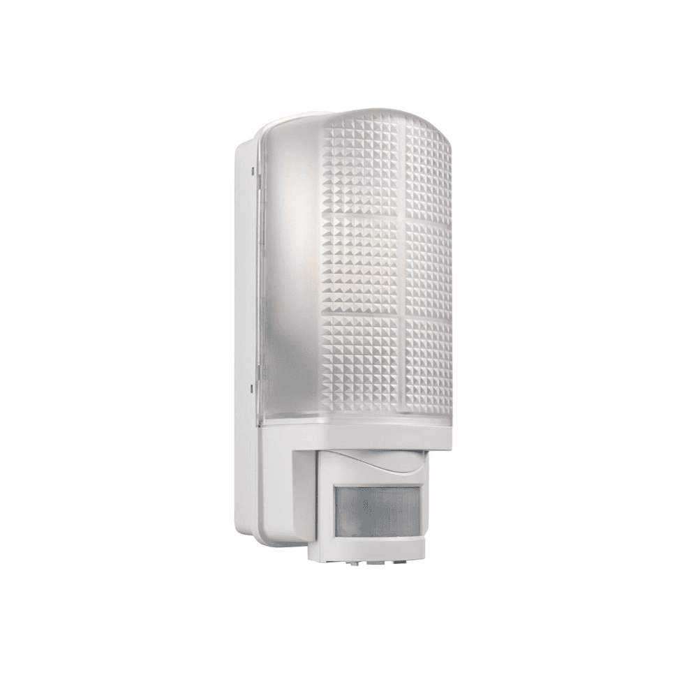 Motion PIR Exterior White Wall Light with Frosted Polycarbonate Diffuser IP44 48740