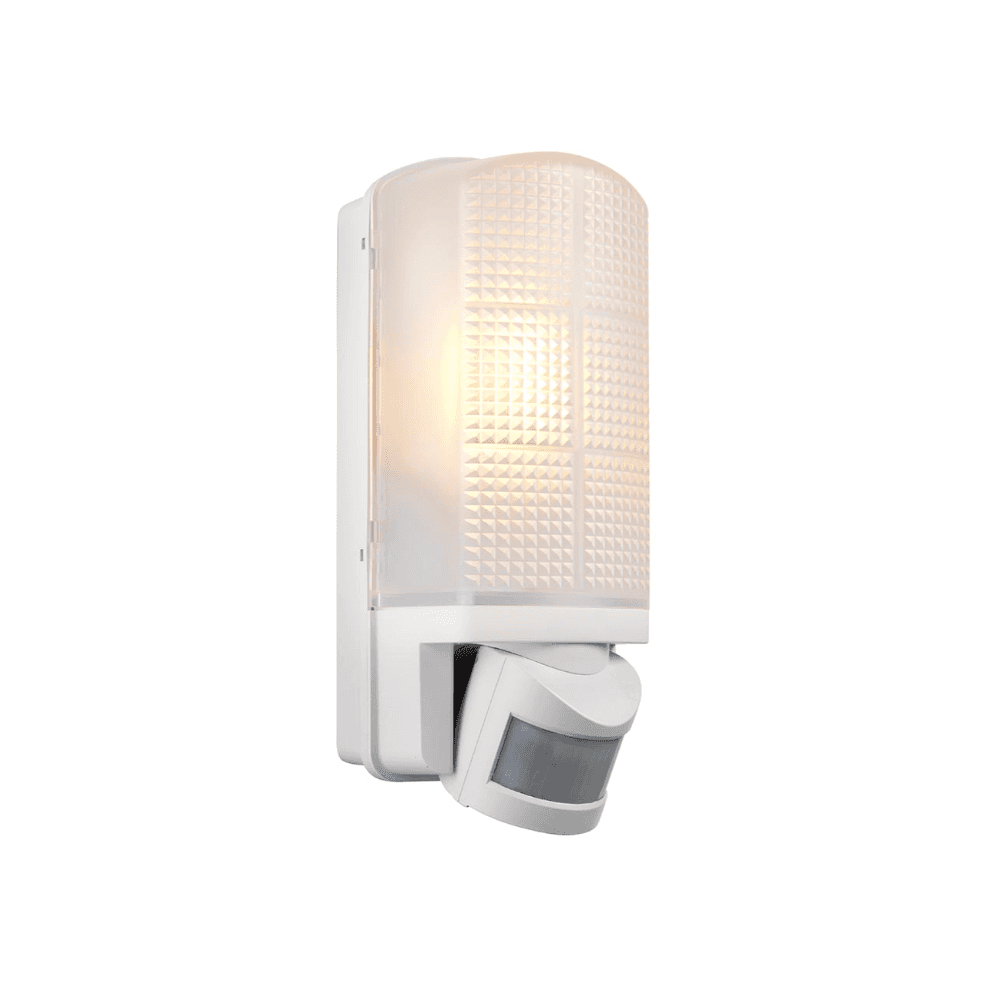 Motion PIR Exterior White Wall Light with Frosted Polycarbonate Diffuser IP44 48740