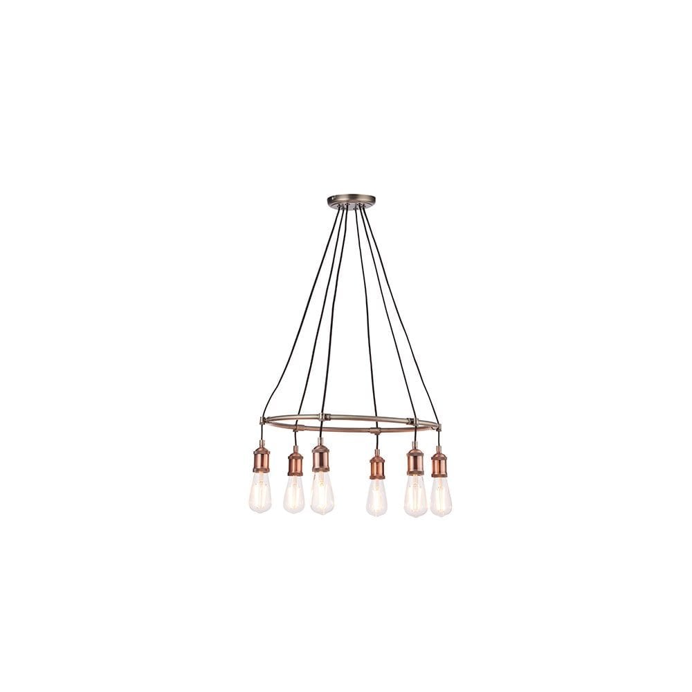 Hal Industrial 6 Light Ceiling Pendant Light In Aged Pewter And Copper Finish 76337