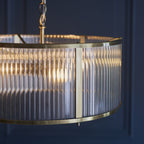 Ridgeton 3 Light Ceiling Pendant Light In Antique Brass With Ribbed Glass 106282