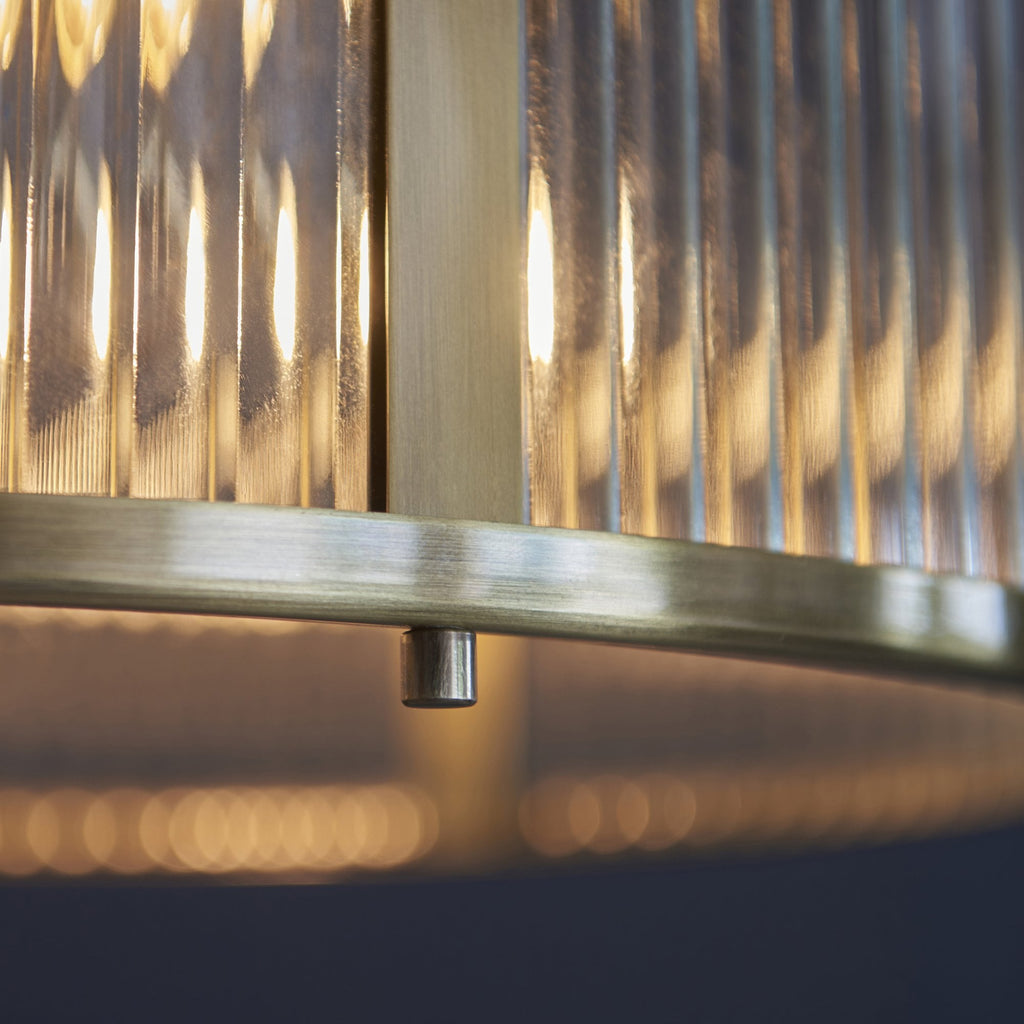 Ridgeton 3 Light Ceiling Pendant Light In Antique Brass With Ribbed Glass 106282