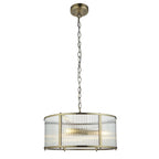 Ridgeton 3 Light Ceiling Pendant Light In Antique Brass With Ribbed Glass 106282