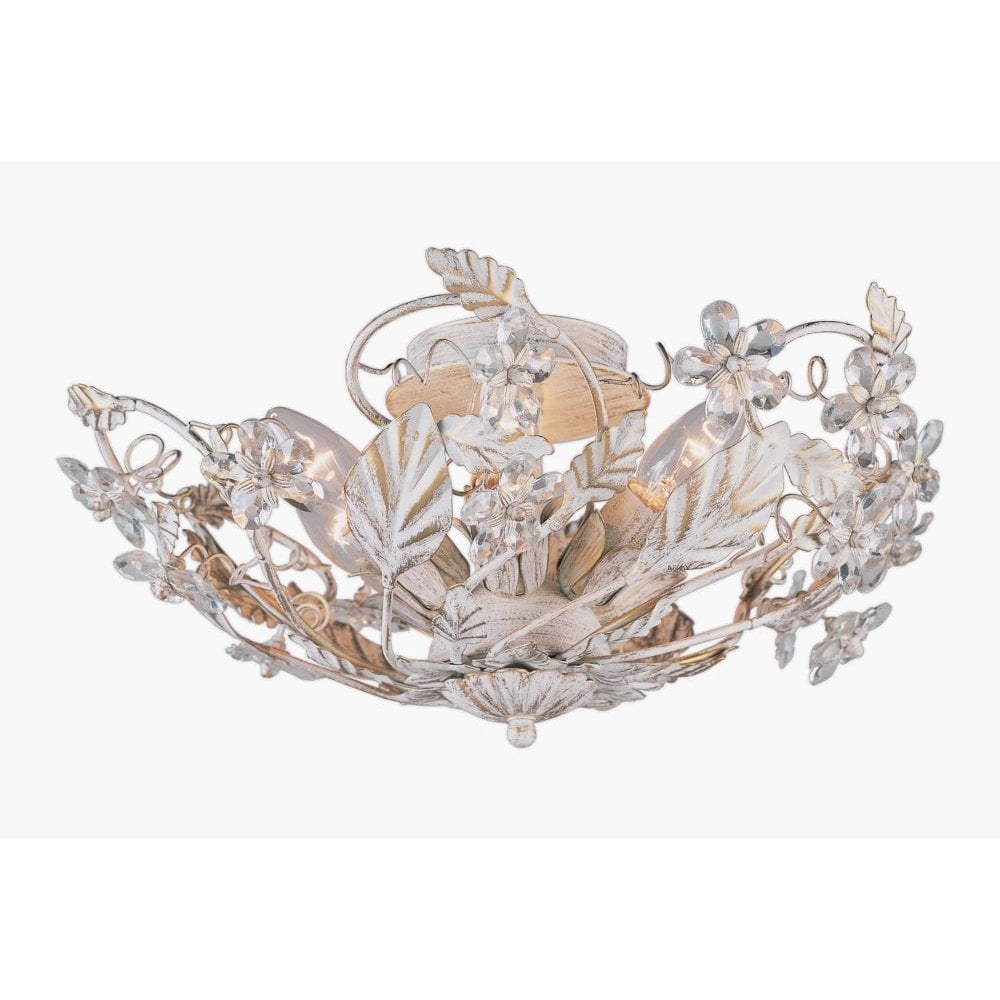 SF05305/AW Antique White Flush Crystal & Metal Ceiling Light