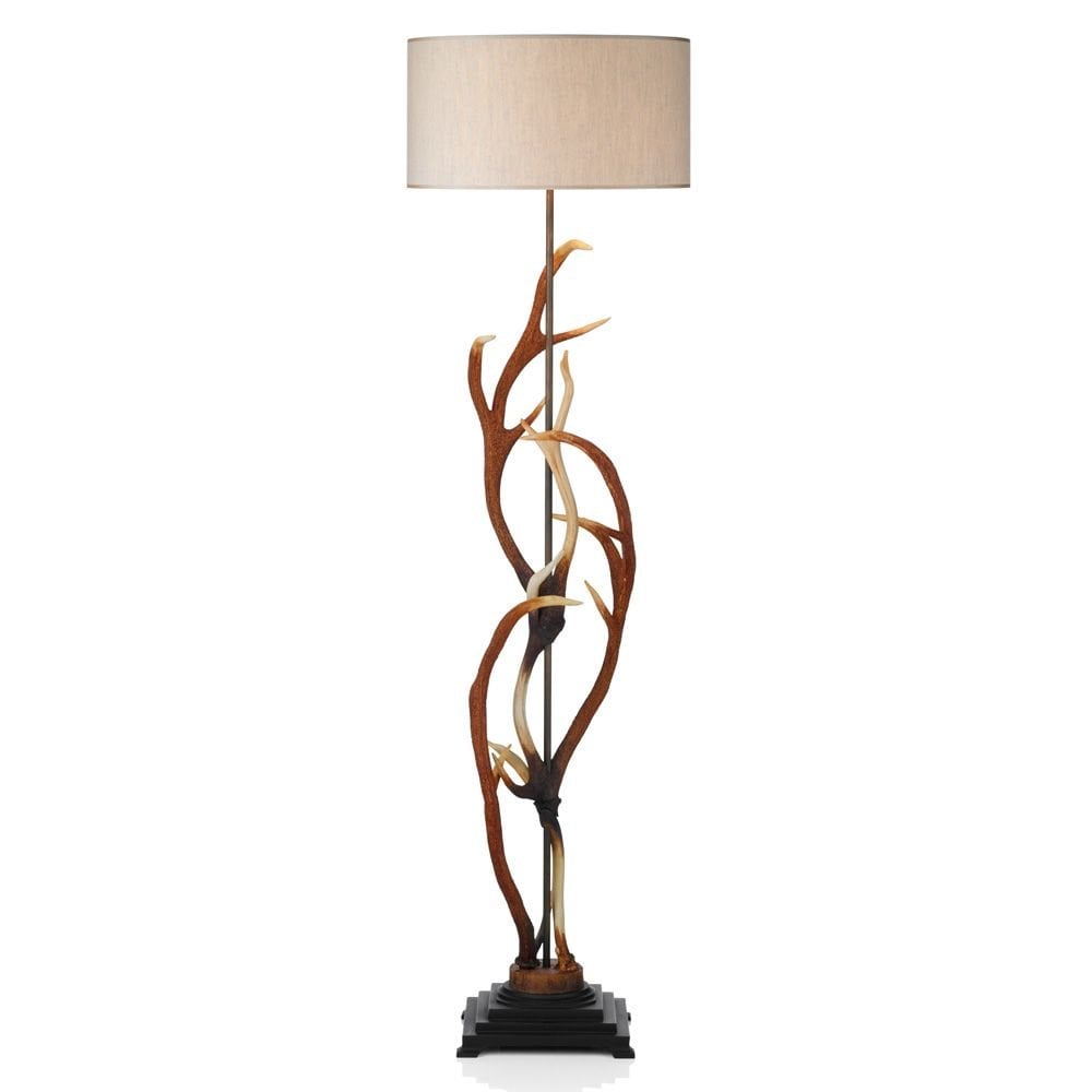 Antler Floor Lamp In Highland Rustic With Natural Cream Shade ANT4929