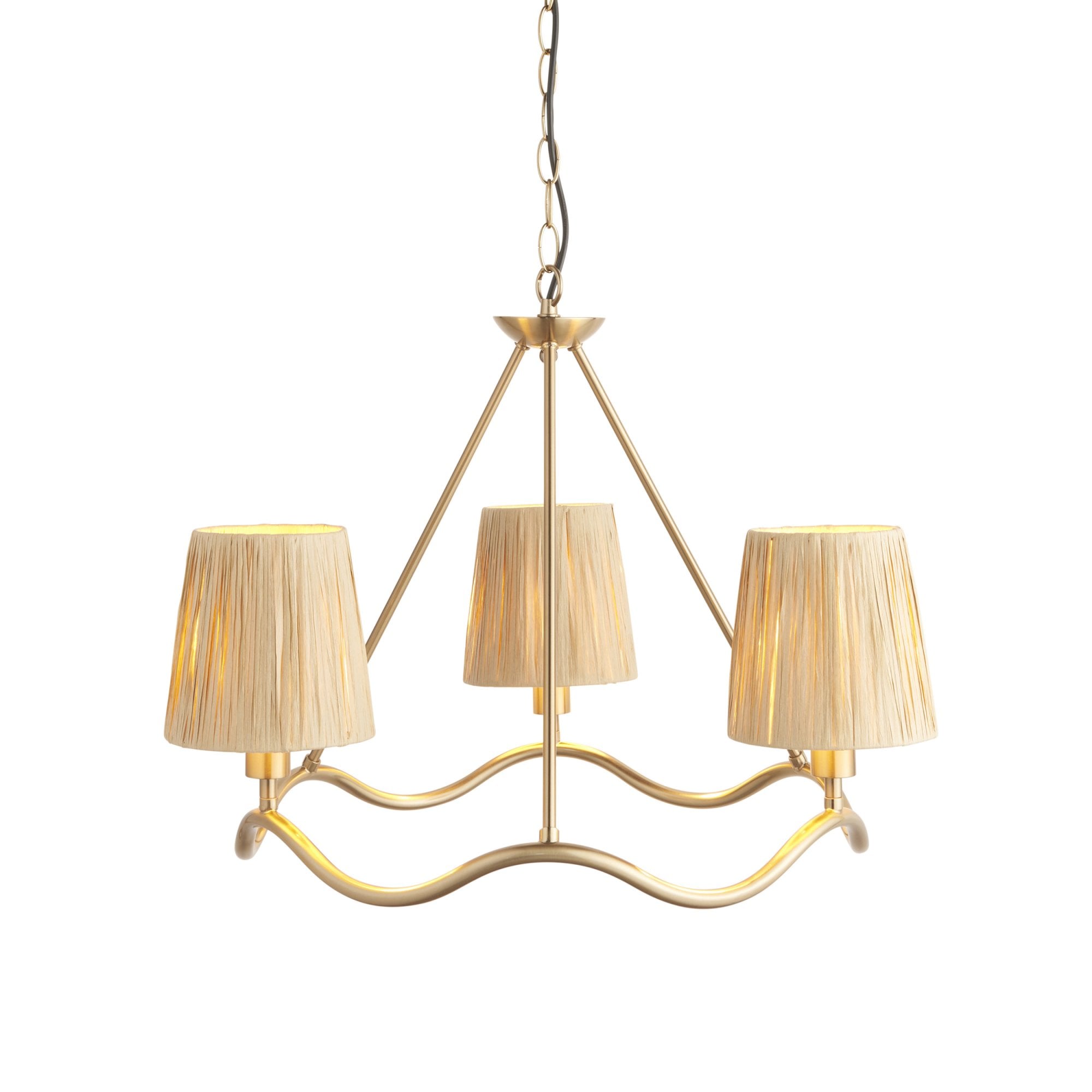 Wriggle 3 Light Ceiling Pendant In Aged Brass Finish With Raffia Shades 114213