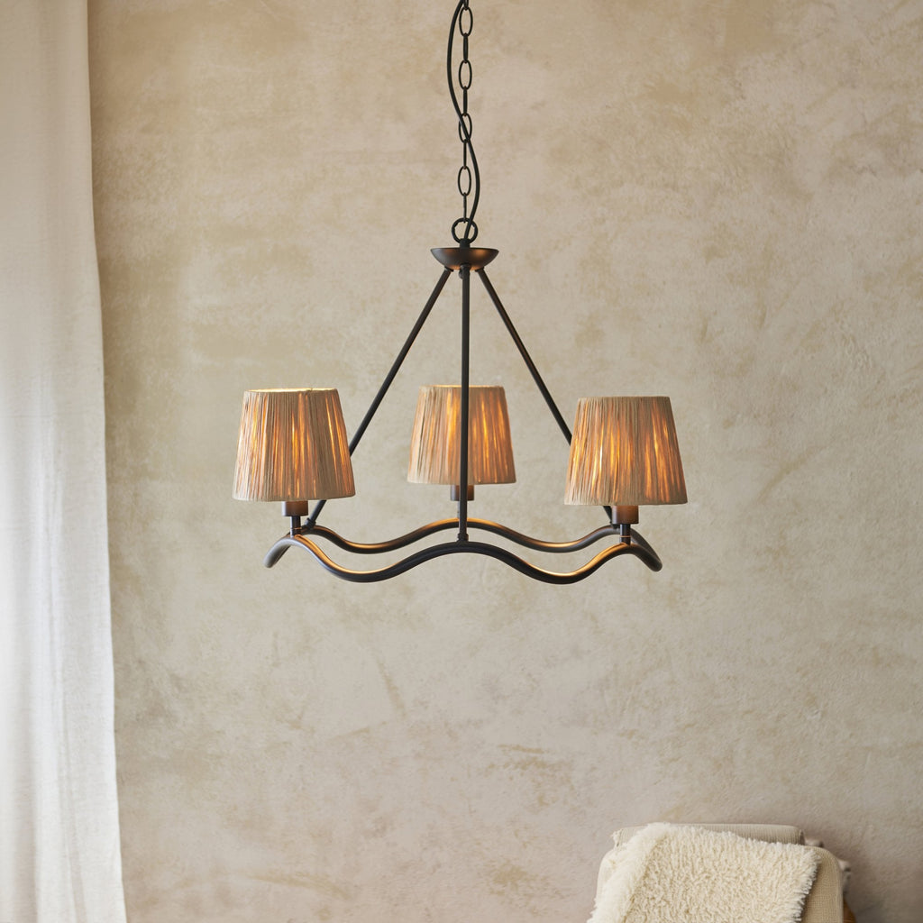Wriggle 3 Light Ceiling Pendant In Matt Brass Finish With Raffia Shades 114212