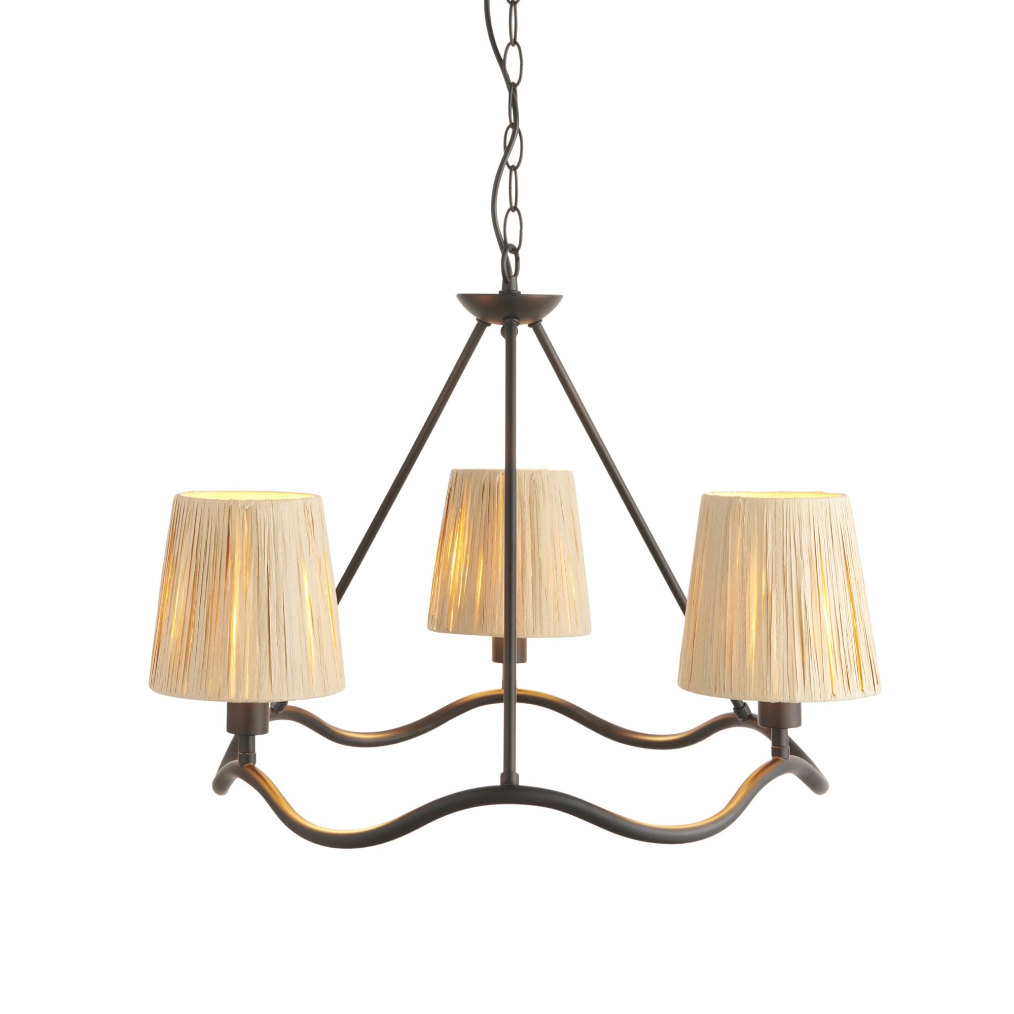 Wriggle 3 Light Ceiling Pendant In Matt Brass Finish With Raffia Shades 114212