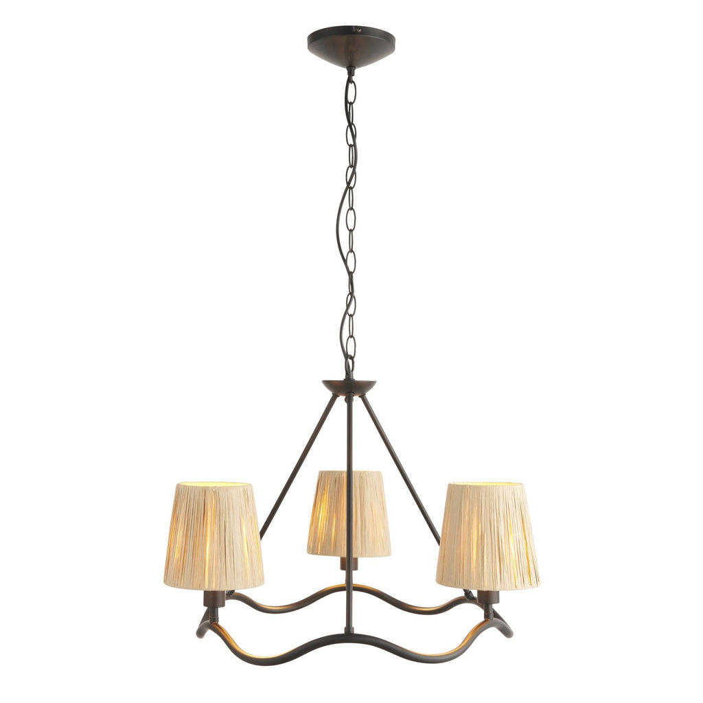 Wriggle 3 Light Ceiling Pendant In Matt Brass Finish With Raffia Shades 114212