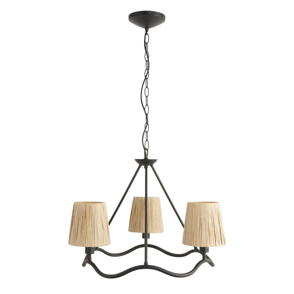 Wriggle 3 Light Ceiling Pendant In Matt Brass Finish With Raffia Shades 114212