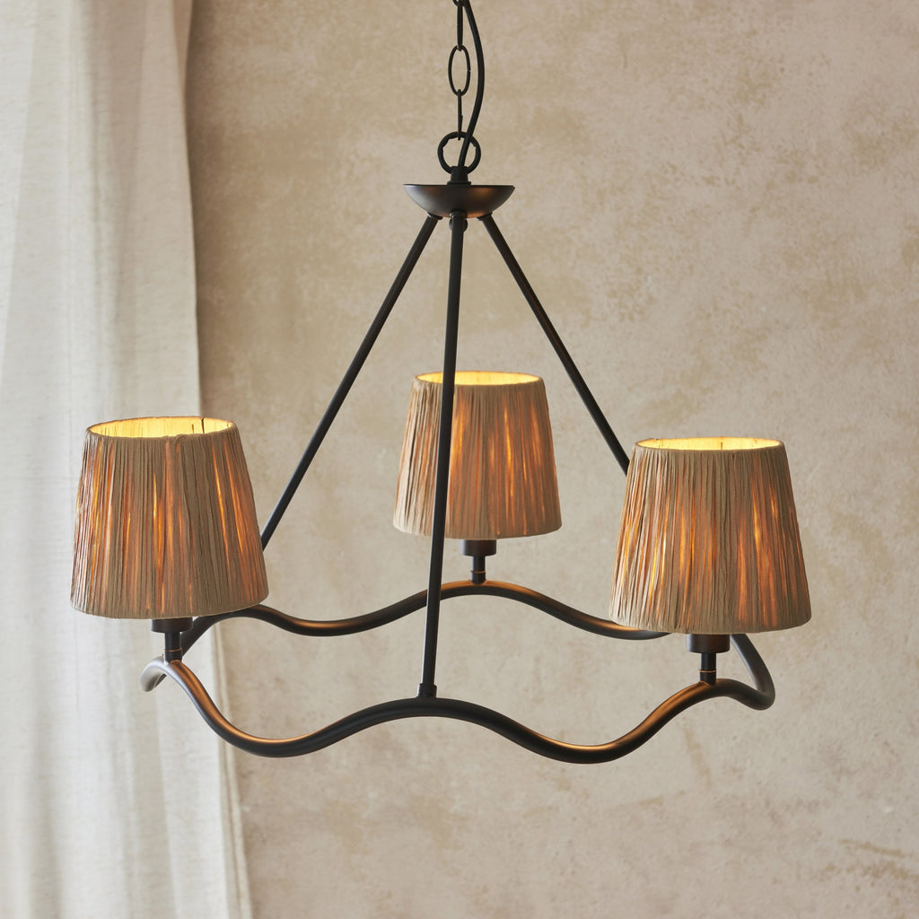 Wriggle 3 Light Ceiling Pendant In Matt Brass Finish With Raffia Shades 114212