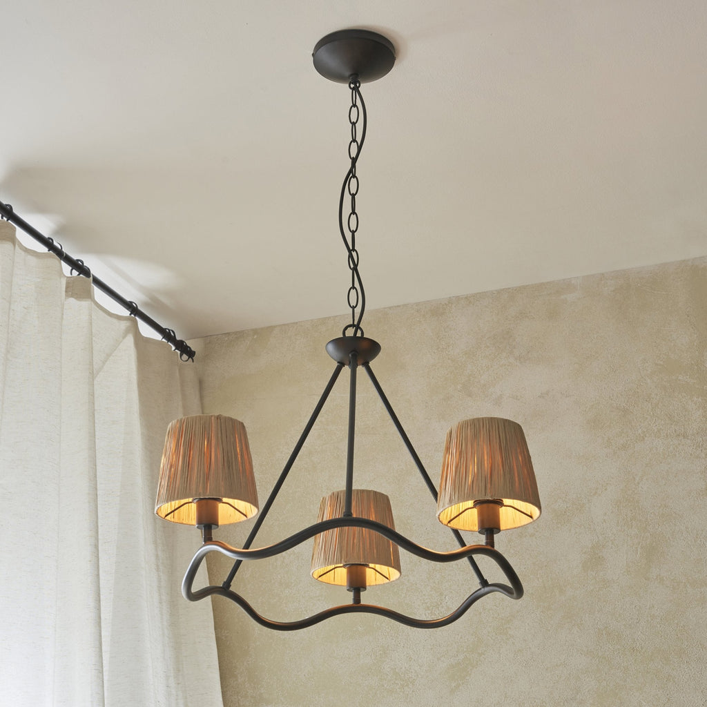 Wriggle 3 Light Ceiling Pendant In Matt Brass Finish With Raffia Shades 114212
