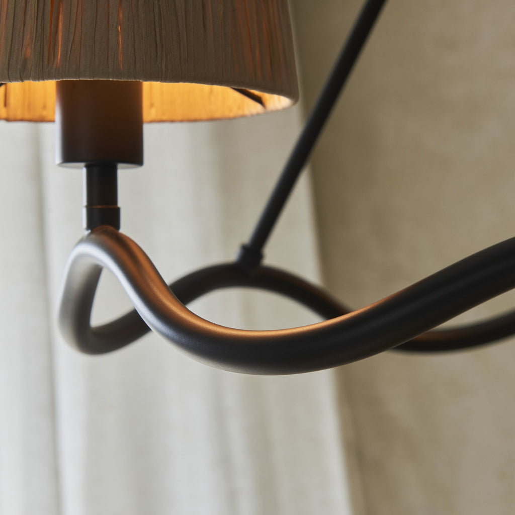 Wriggle 3 Light Ceiling Pendant In Matt Brass Finish With Raffia Shades 114212