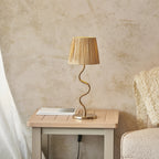 Wriggle Table Lamp In Aged Brass Finish With Raffia Shade 114225