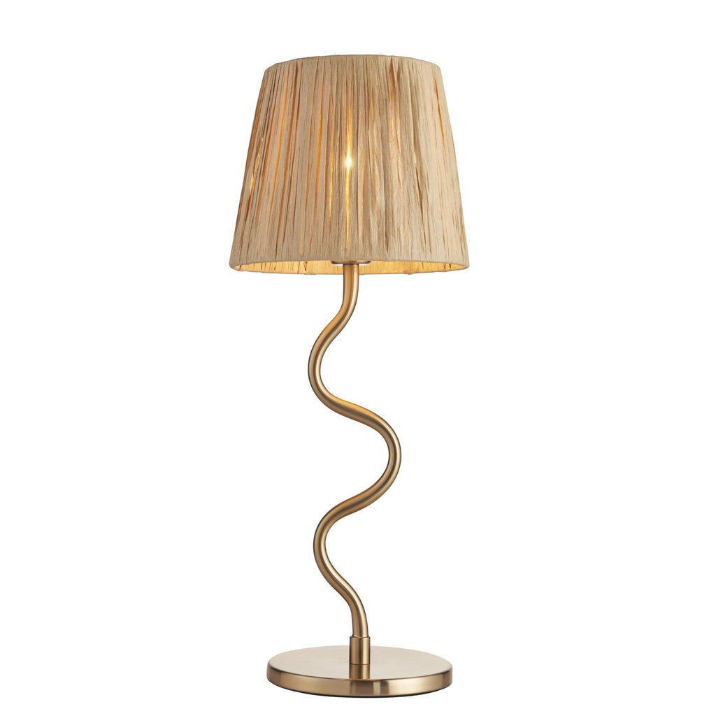 Wriggle Table Lamp In Aged Brass Finish With Raffia Shade 114225