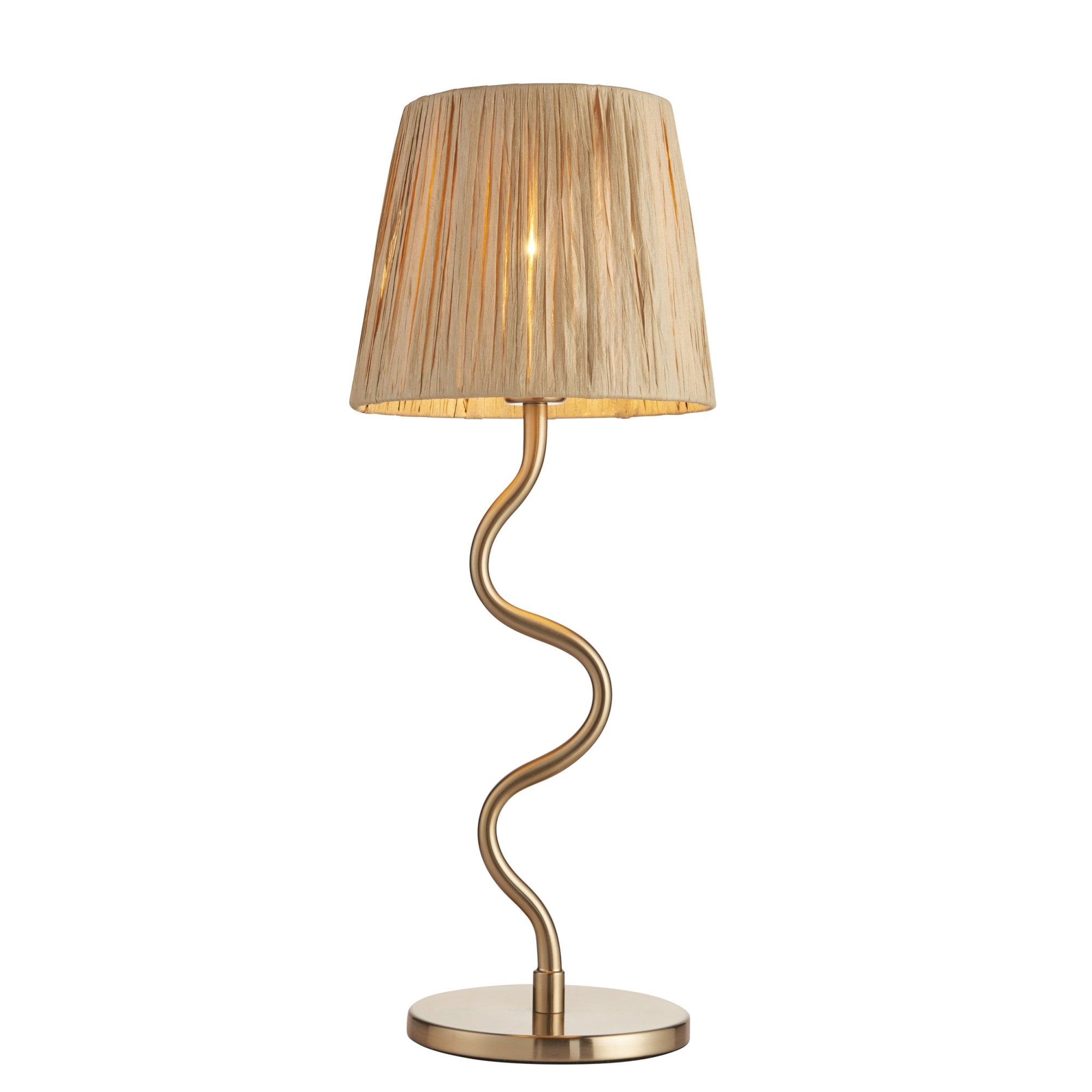 Wriggle Table Lamp In Aged Brass Finish With Raffia Shade 114225