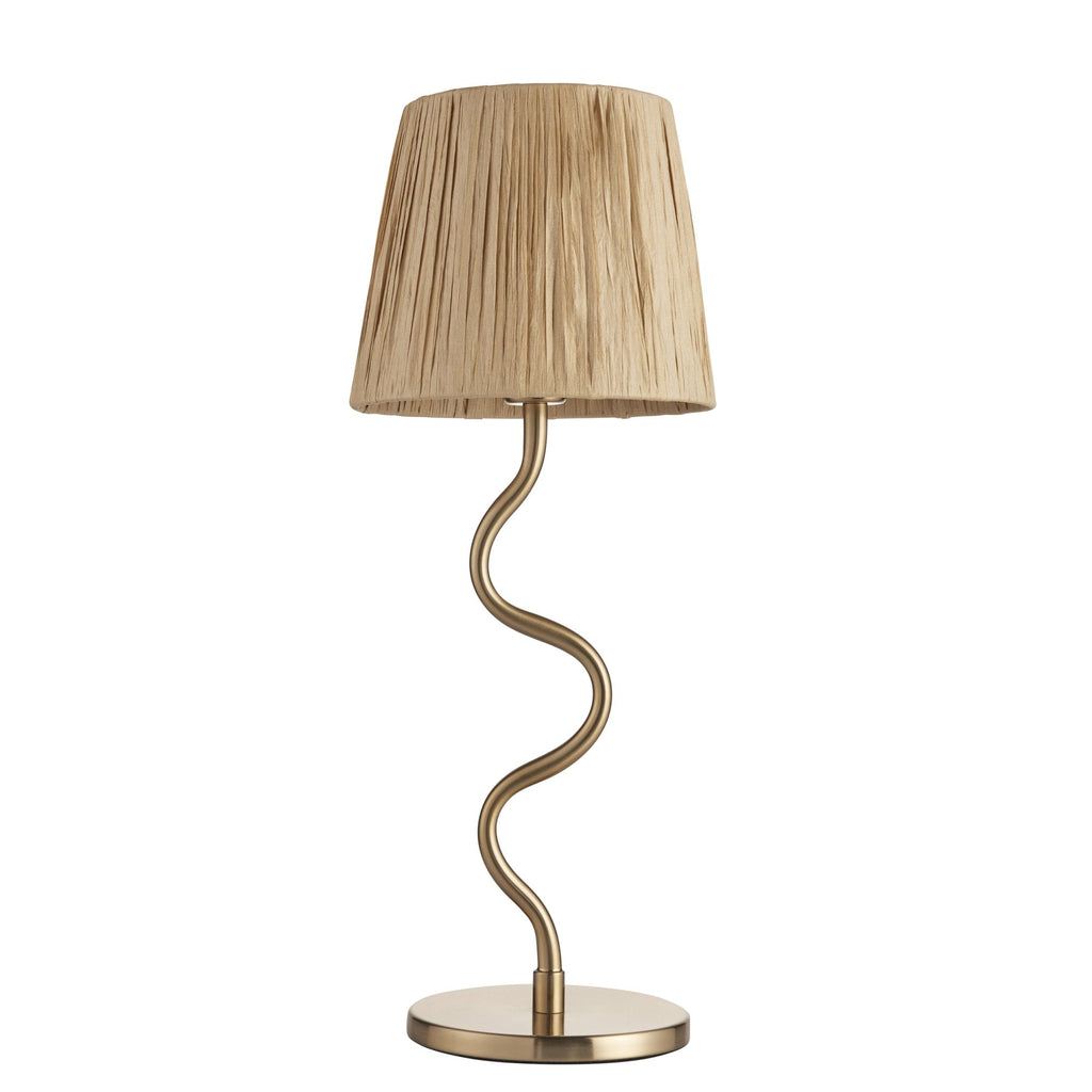 Wriggle Table Lamp In Aged Brass Finish With Raffia Shade 114225