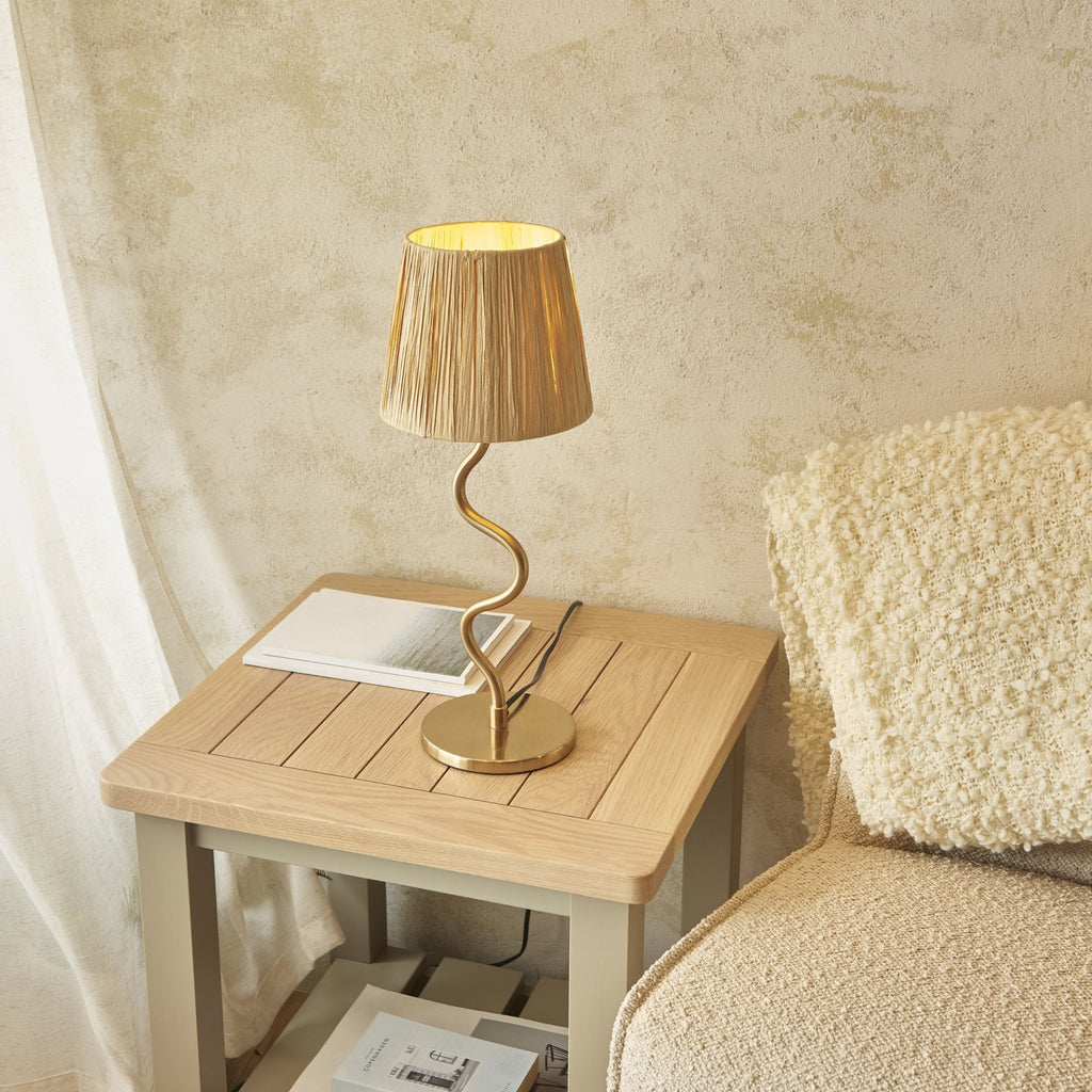 Wriggle Table Lamp In Aged Brass Finish With Raffia Shade 114225