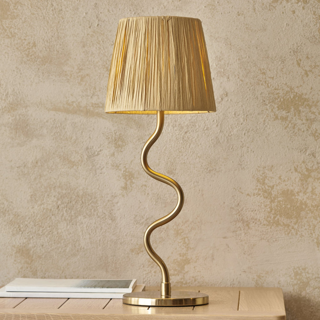 Wriggle Table Lamp In Aged Brass Finish With Raffia Shade 114225