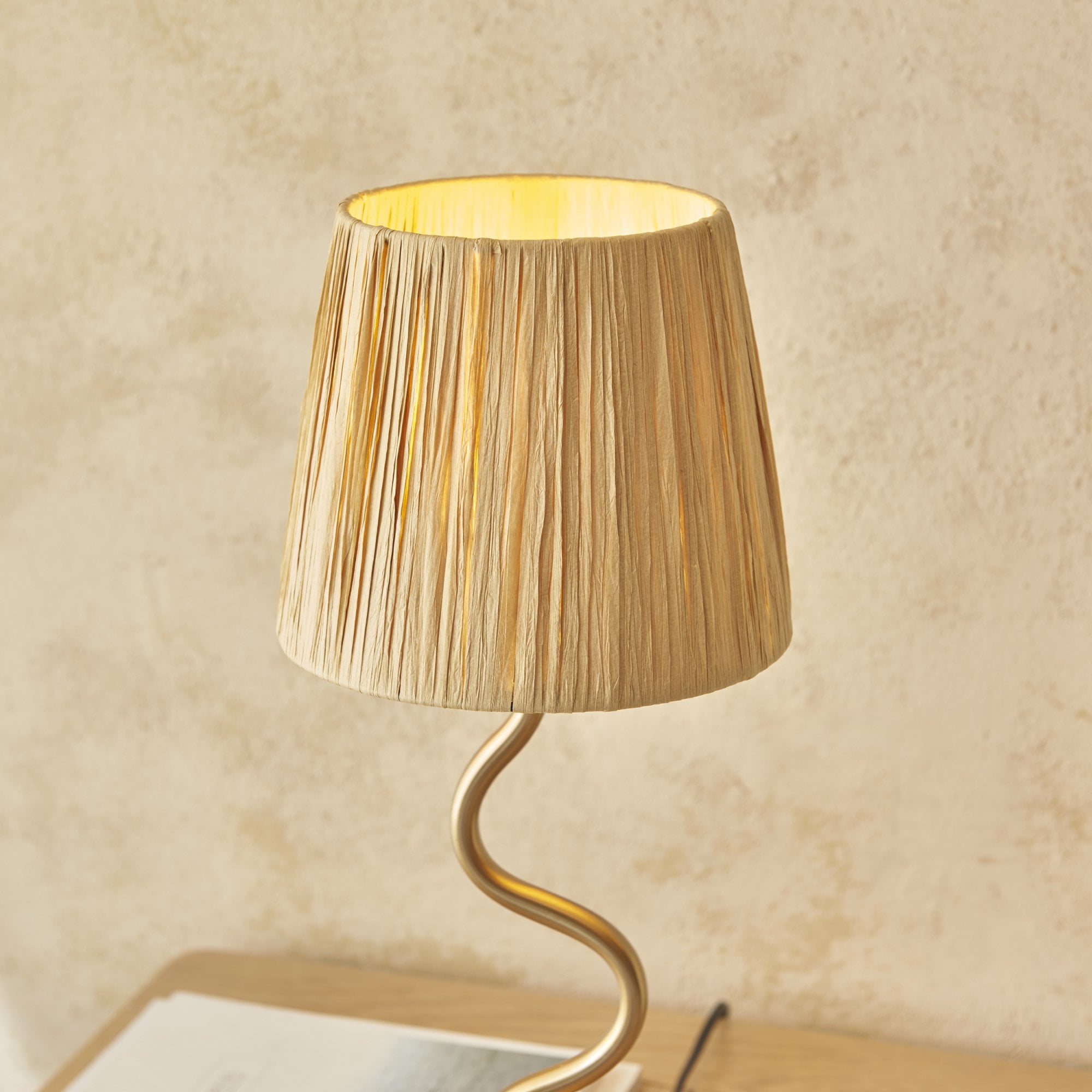 Wriggle Table Lamp In Aged Brass Finish With Raffia Shade 114225