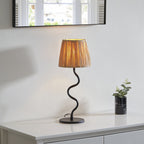 Wriggle Table Lamp In Matt Black Finish With Raffia Shade 100958