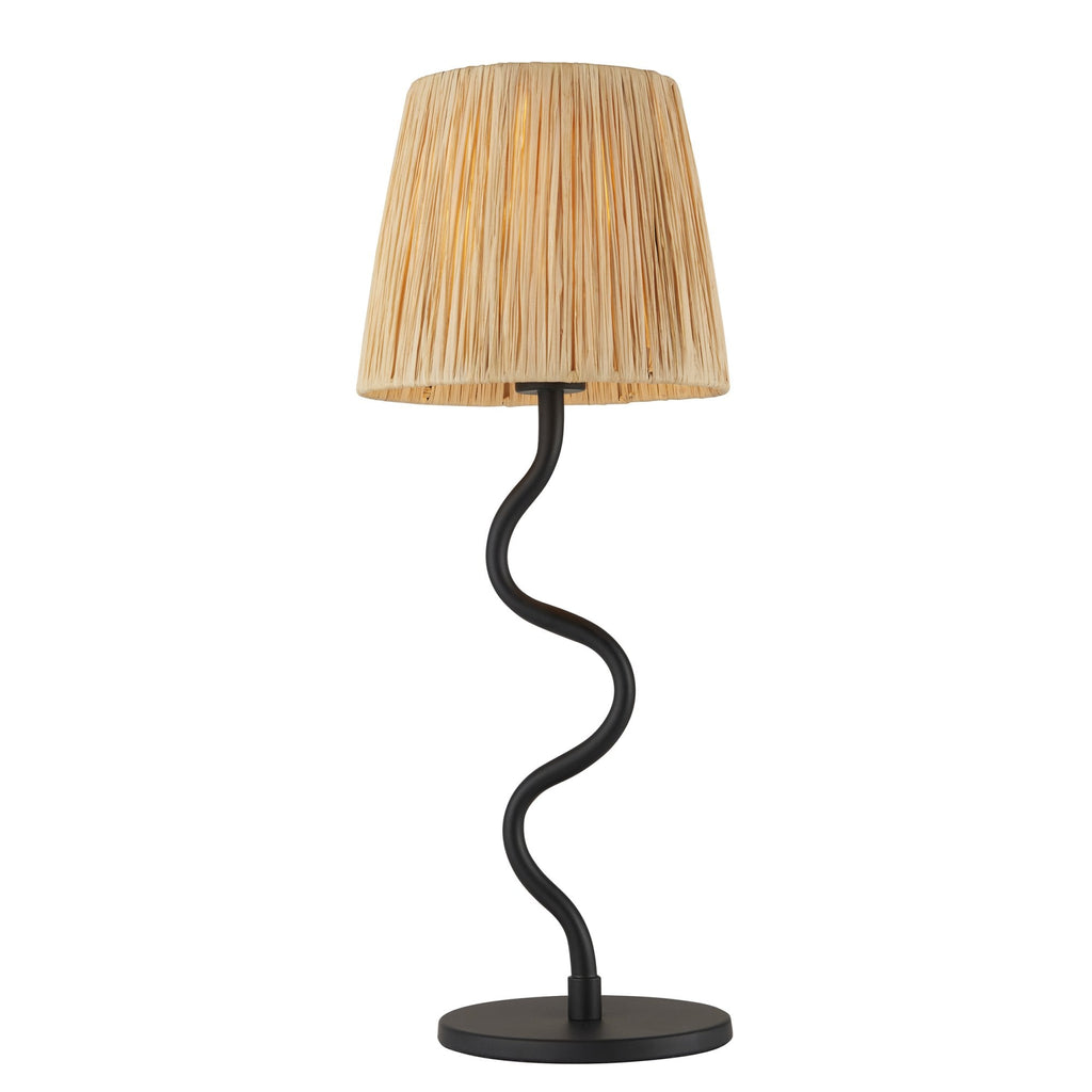 Wriggle Table Lamp In Matt Black Finish With Raffia Shade 100958