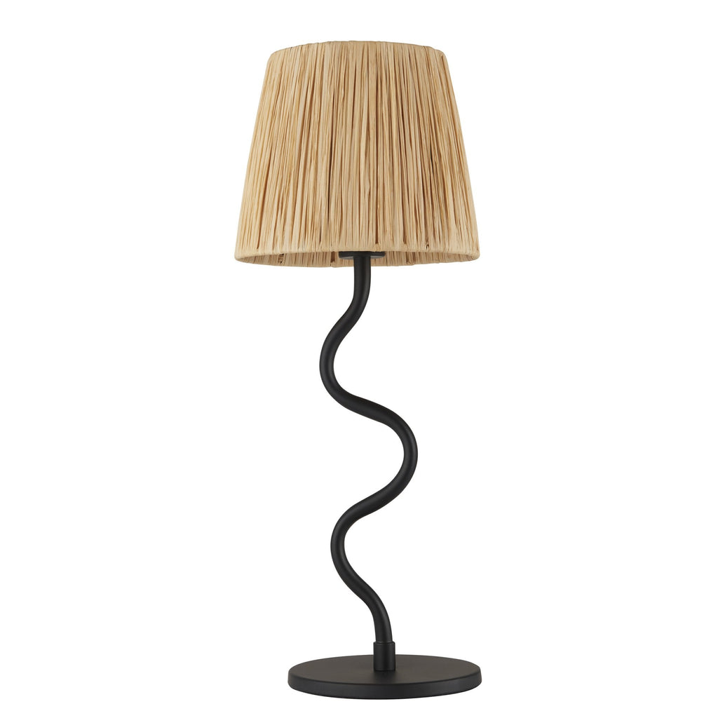 Wriggle Table Lamp In Matt Black Finish With Raffia Shade 100958