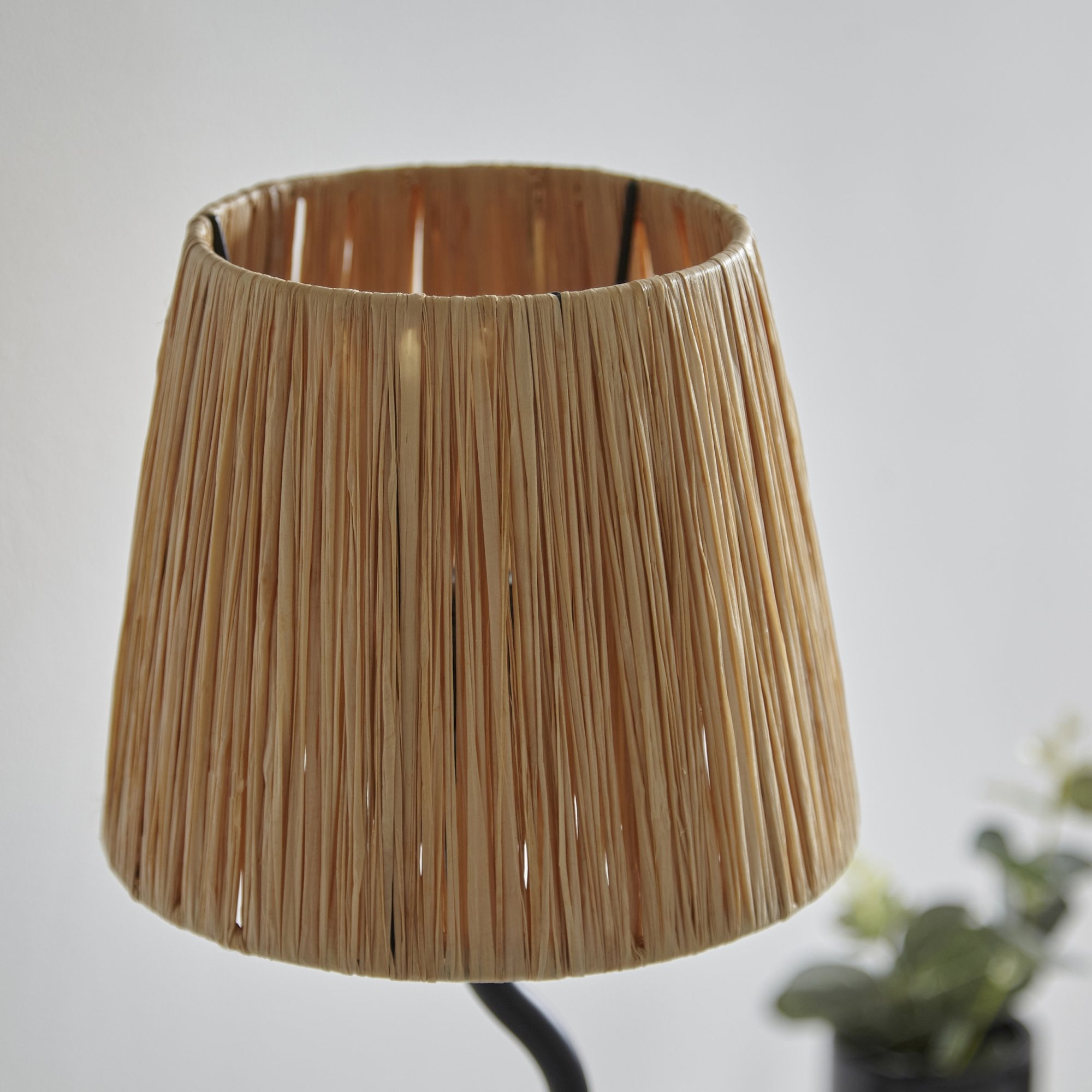 Wriggle Table Lamp In Matt Black Finish With Raffia Shade 100958