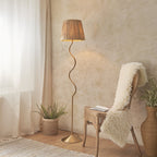 Wriggle Floor Lamp In Aged Brass Finish With Raffia Shade 114224