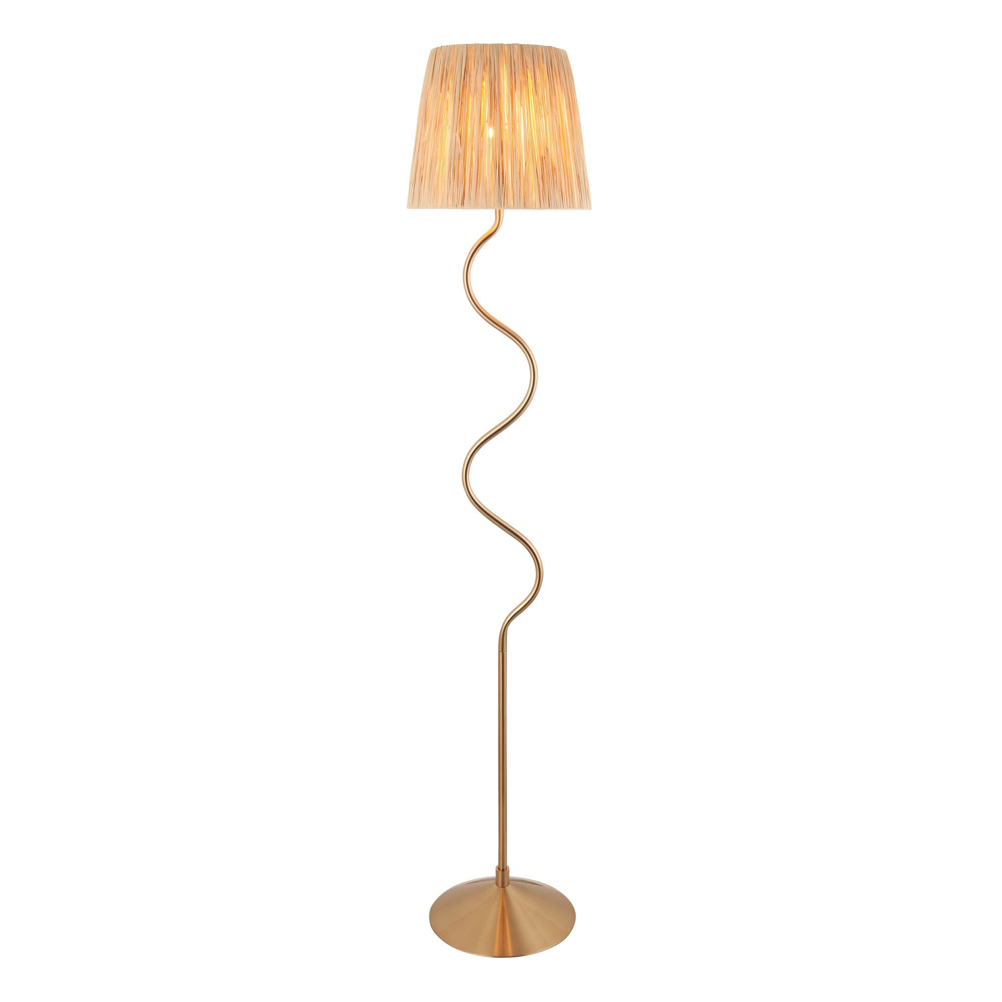 Wriggle Floor Lamp In Aged Brass Finish With Raffia Shade 114224