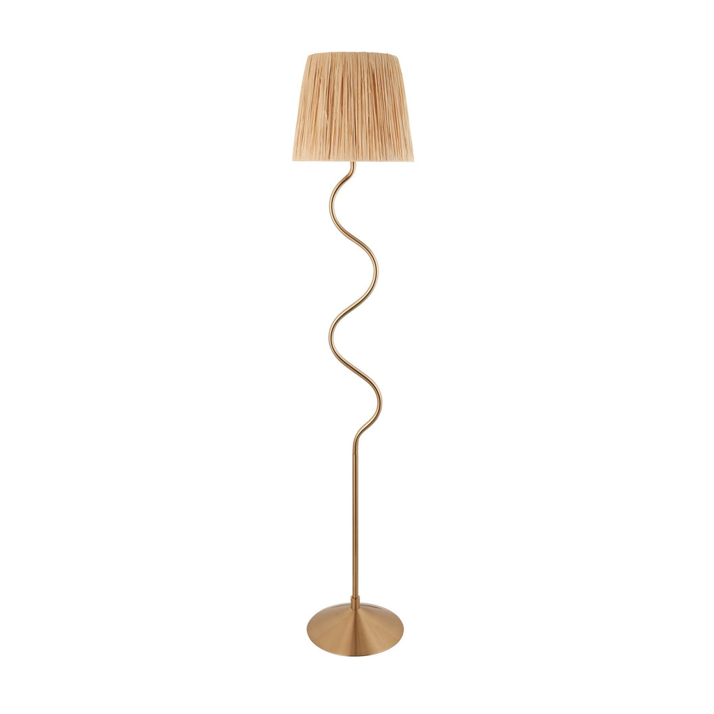 Wriggle Floor Lamp In Aged Brass Finish With Raffia Shade 114224