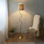 Wriggle Floor Lamp In Aged Brass Finish With Raffia Shade 114224