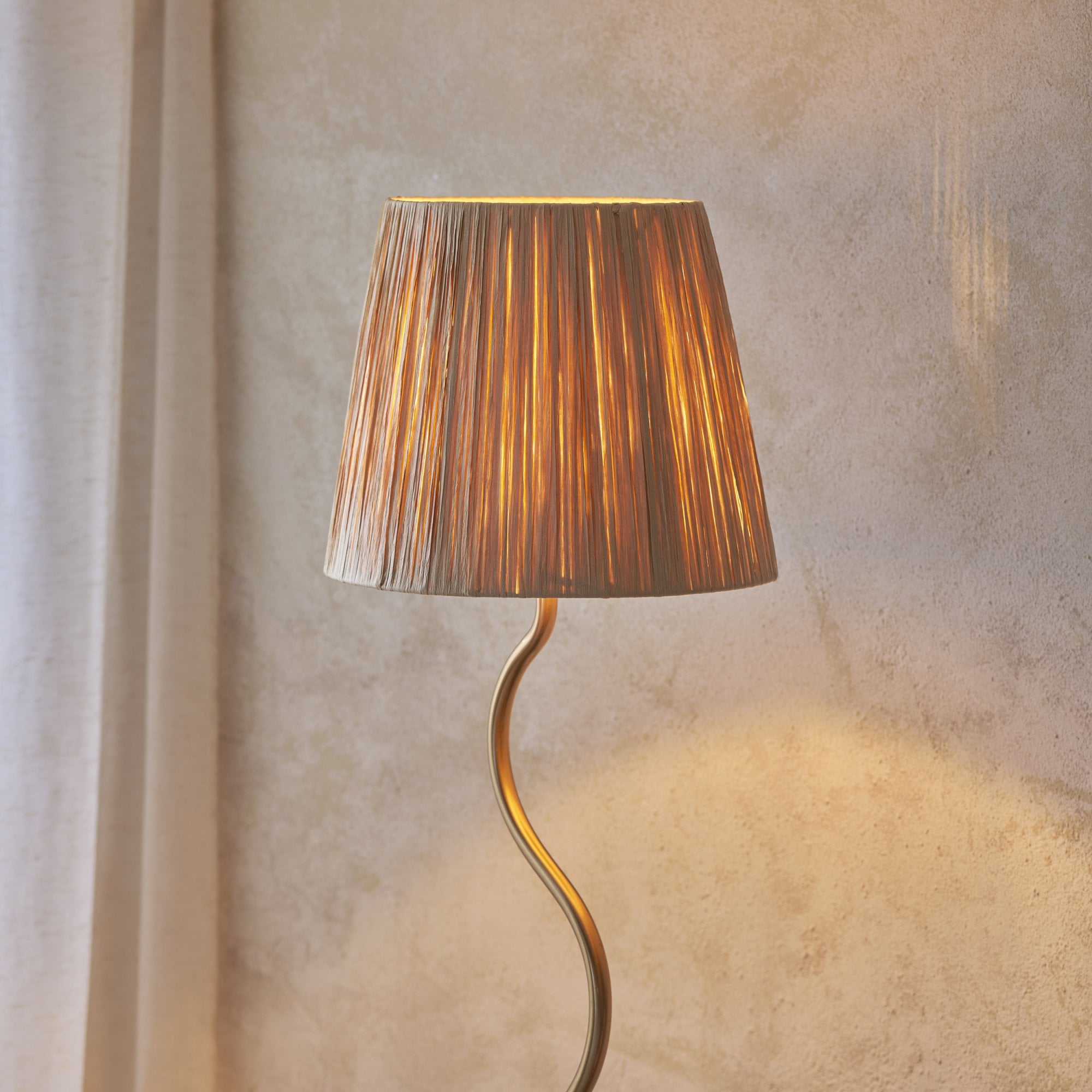 Wriggle Floor Lamp In Aged Brass Finish With Raffia Shade 114224