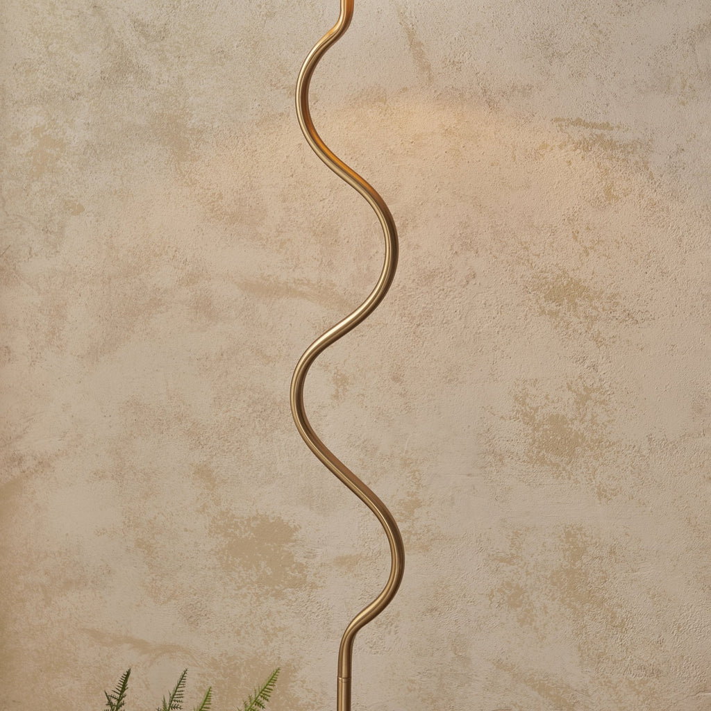 Wriggle Floor Lamp In Aged Brass Finish With Raffia Shade 114224