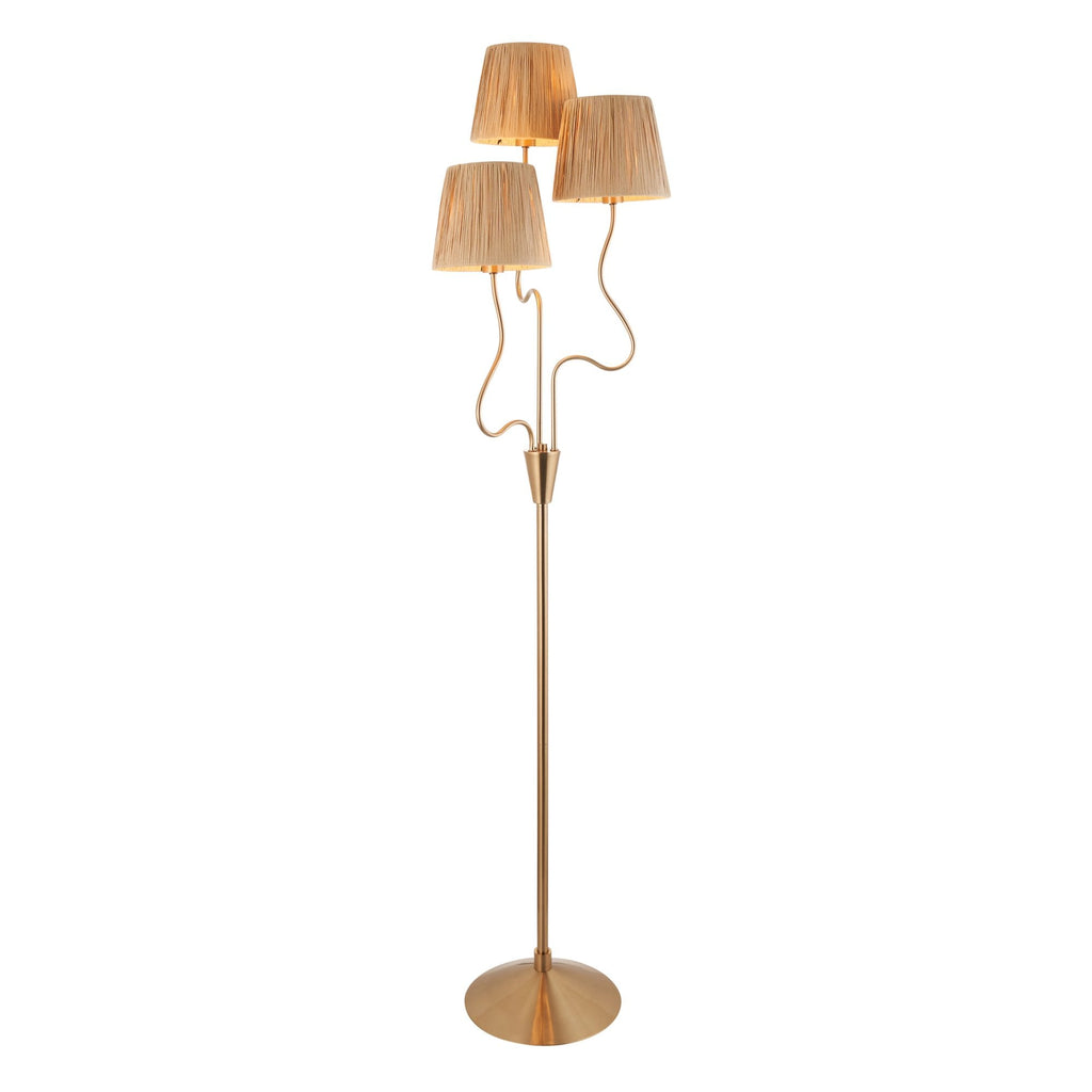 Wriggle 3 Light Floor Lamp In Aged Brass Finish With Raffia Shades 114222