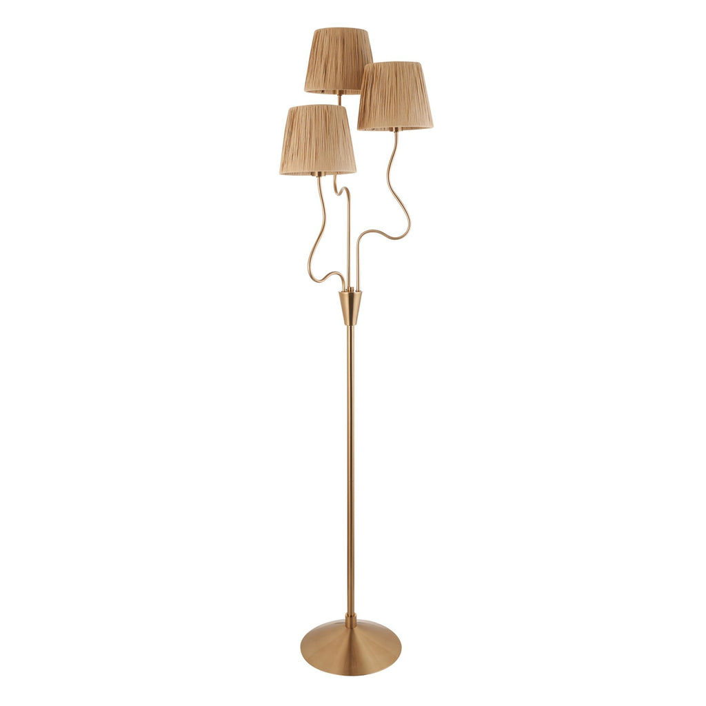 Wriggle 3 Light Floor Lamp In Aged Brass Finish With Raffia Shades 114222