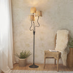Wriggle 3 Light Floor Lamp In Matt Black Finish With Raffia Shades 114221