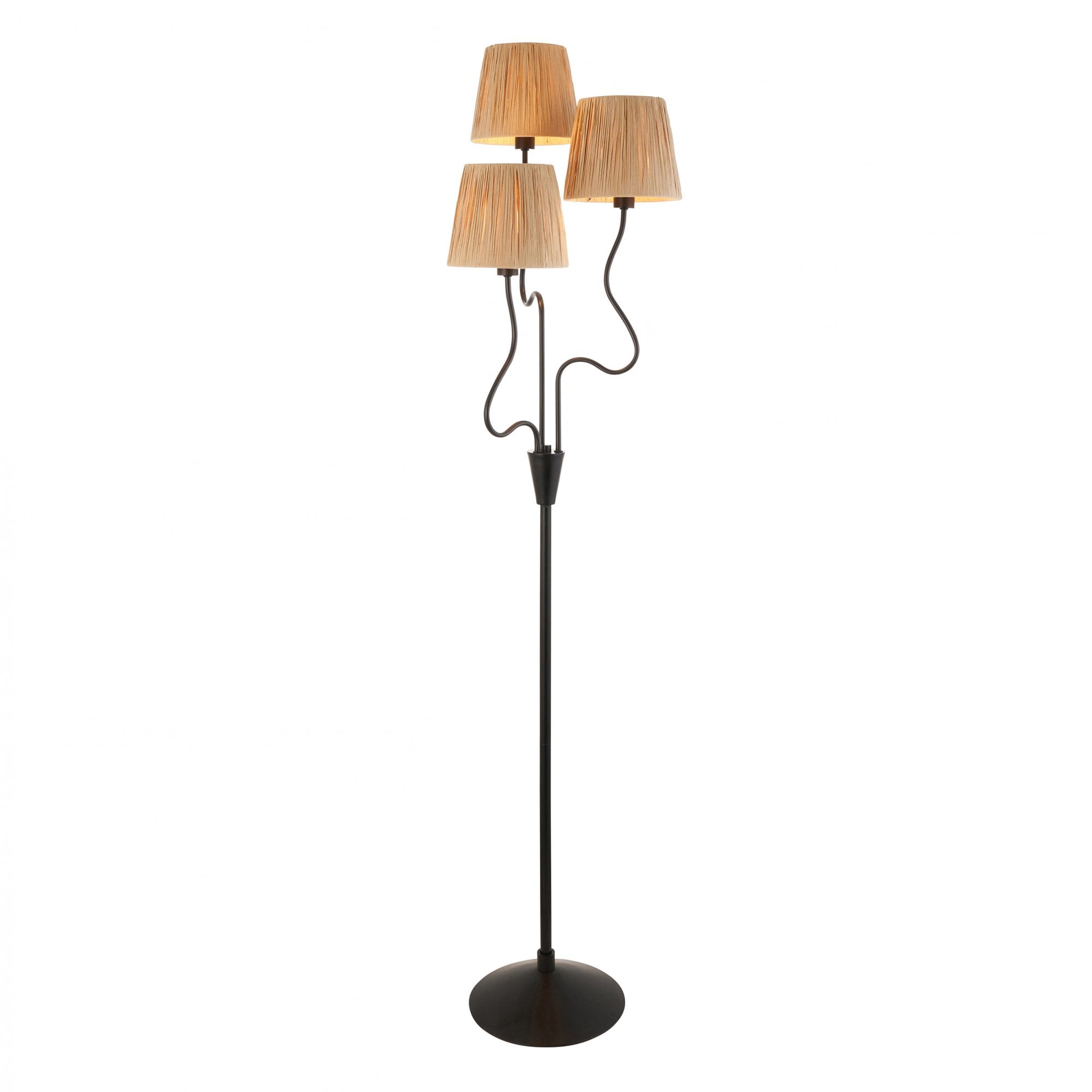Wriggle 3 Light Floor Lamp In Matt Black Finish With Raffia Shades 114221
